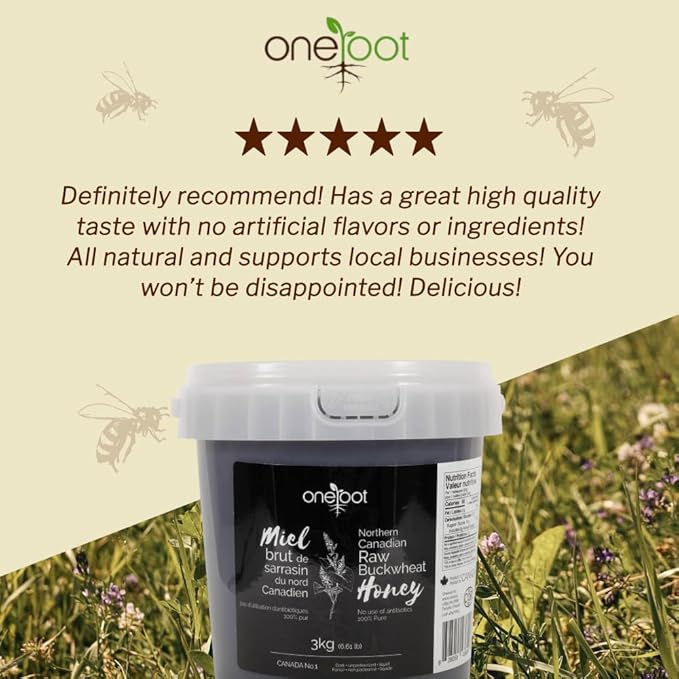 OneRoot Raw Buckwheat Honey - Unheated, Unfiltered and Unprocessed Natural Dark Honey, Rich in Antioxidants Pure Buckwheat (6.6 lbs)