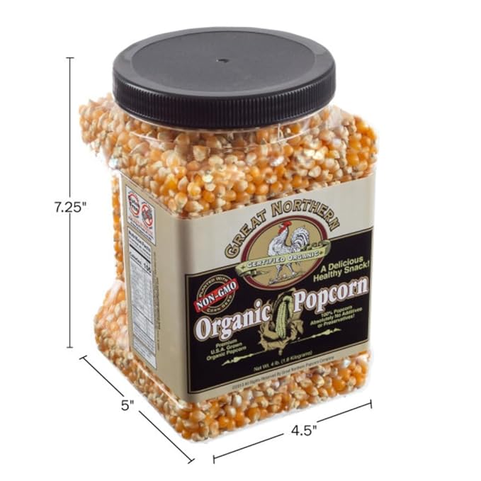 Organic Popcorn Kernels - 4lb Resealable Bulk Jug of Yellow Gourmet Popping Corn for Microwave, Stovetop, and Popper Machine by Great Northern Popcorn