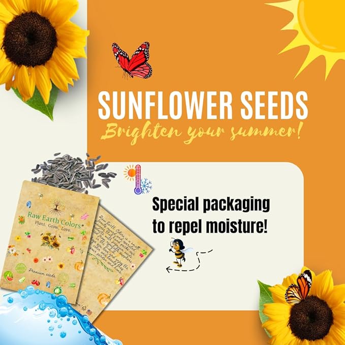 Sunflower Seeds for Planting - to Plant a Mix of Sunflowers Velvet Queen, Autumn Beauty, Dwarf Sunflower, Sunspot, Mammoth, Teddy Bear, Lemon Queen, and Sungold.