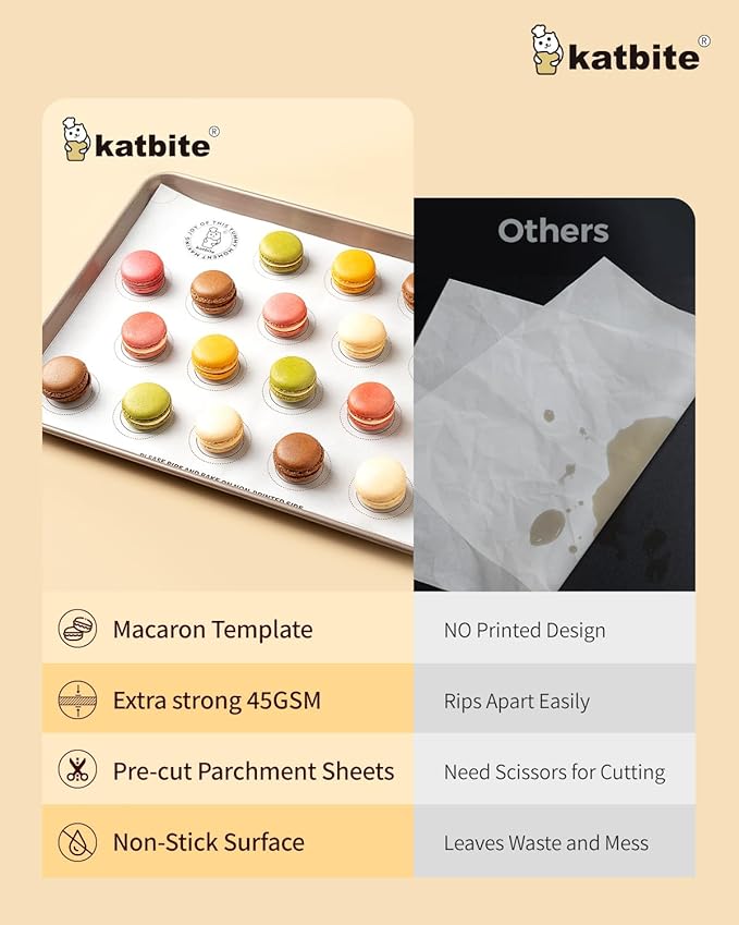 Katbite 100 Macaron Parchment Sheets Template Baking, Cookie Parchment, Printed Circle Baking Stencil for Macaron Cookie, 12x16 In, Non-Stick & Heavy Duty, Pre-cut Paper for Chicken Pizza French Fry