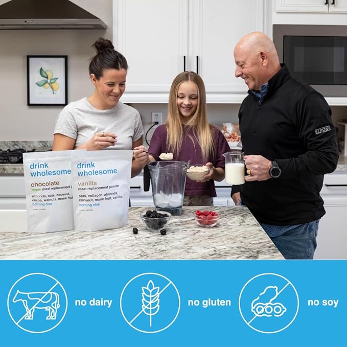 Drink Wholesome Vegan Chocolate Meal Replacement Powder | for Sensitive Stomachs | Additive & Dairy Free | No Artificial Sweeteners | No Bloating, Farts or Gas | No Constipation or Diarrhea