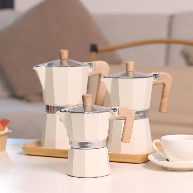 Sivaphe Aluminum Moka Pot 6 Espresso Cups, Percolator Espresso and Coffee Maker, Portable Stovetop Italian and Cuban Cafì±?Brewer for Home and Camping White