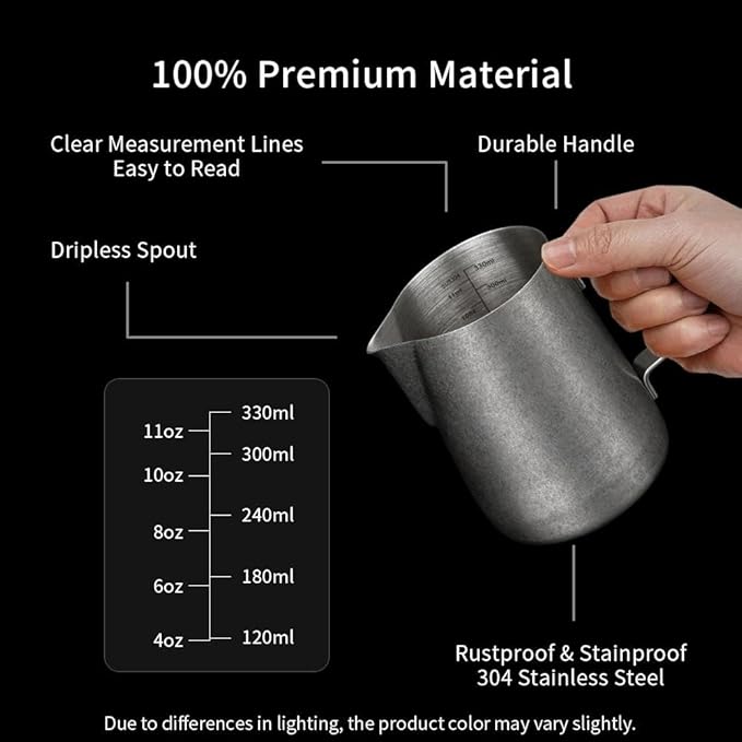 watchget Stainless Steel Milk Frothing Pitcher 12oz/350ml - Espresso Steaming Pitcher for Cappuccino, Latte Art, Coffee Machine Accessories Milk Jug Coffee Frother Cup, Matte Vintage