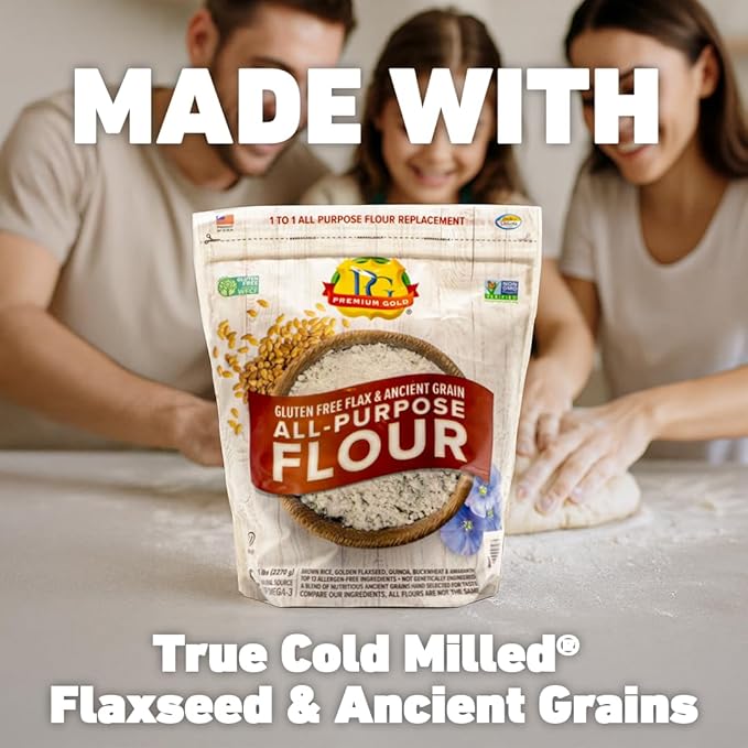 Premium Gold Gluten Free All Purpose Flour, 5 Pound, Gluten-Free, Non-GMO, Kosher, High In Fiber, Source of Omega-3, Plant-Based Protein, No Preservatives, No Additives, Ideal for Beverages, Baking & Topping, Baking Flour Substitute