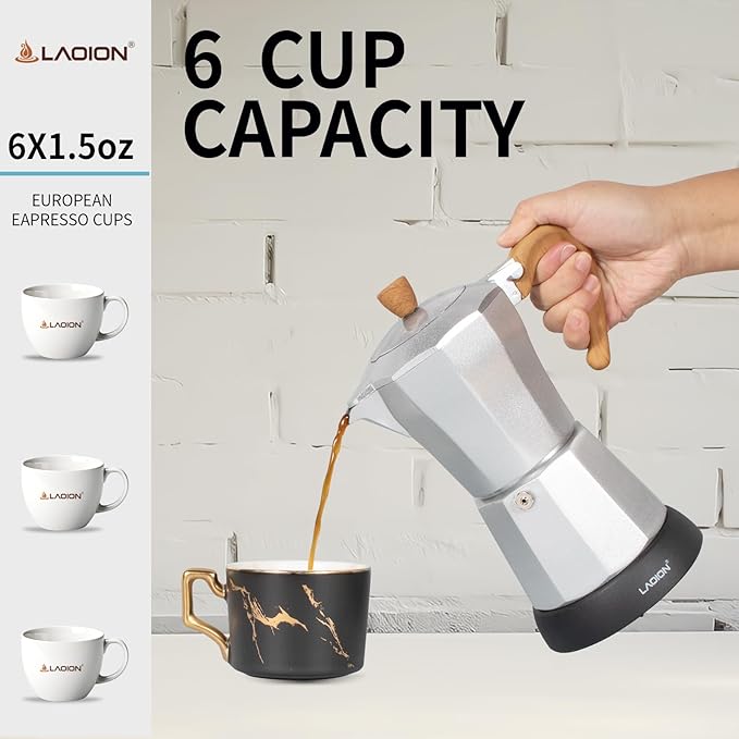 Cafeteras Electricas Modernas,6 Cup Portable Espresso Maker,300ml Moka Pot with Detachable Base & Overheat Protection, Great for Home竊똎ffice, or Travel, a Thoughtful Gift for Coffee Lovers