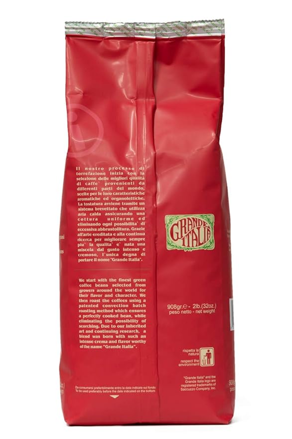Grande Italia Espresso; Small Batch Artisan Roasted; Originale, Medium Roast (2LB Bag, Pack of 2)