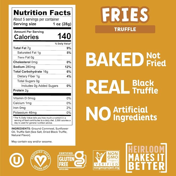 Heirloom Snack Fries Variety Pack by Pipcorn - 5oz 6pk - with Truffle, Cheddar, and Fiery Cheddar Flavors, Healthy Snacks, Gluten Free Snacks, Snack Variety Packs, Heirloom Corn Flour
