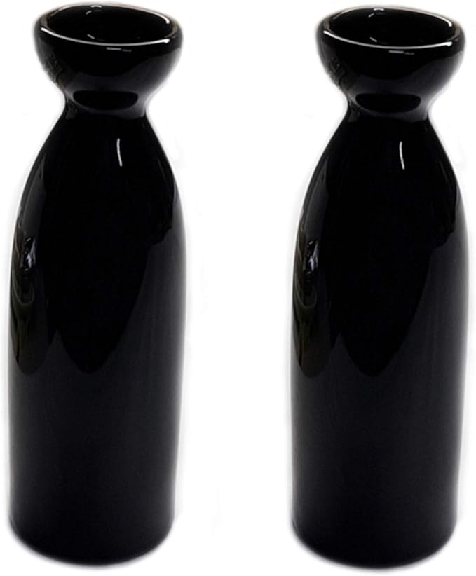 JapanBargain Porcelain Sake Carafe Bottle for Cold and Hot Sake - Microwave Safe (2, 7.5 oz - Black)
