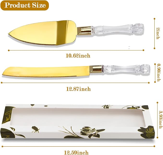 2PCS/Set Wedding Cake Knife and Server Set, Cake Cutting Set for Wedding with Faux Crystal Handles & Premium 410 Stainless Steel Blades for Wedding Cake, Birthdays, Anniversaries, Parties