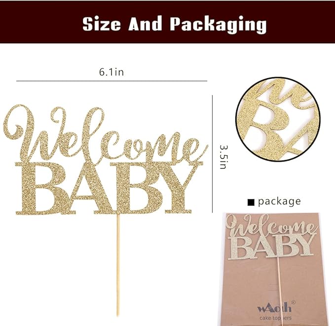 Welcome Baby Shower Cake Topper - Golden Glittering, New Baby, Welcome Baby Topper, Shower Topper竊똣reshmen Take Pictures to Decorate and Smash the Cake