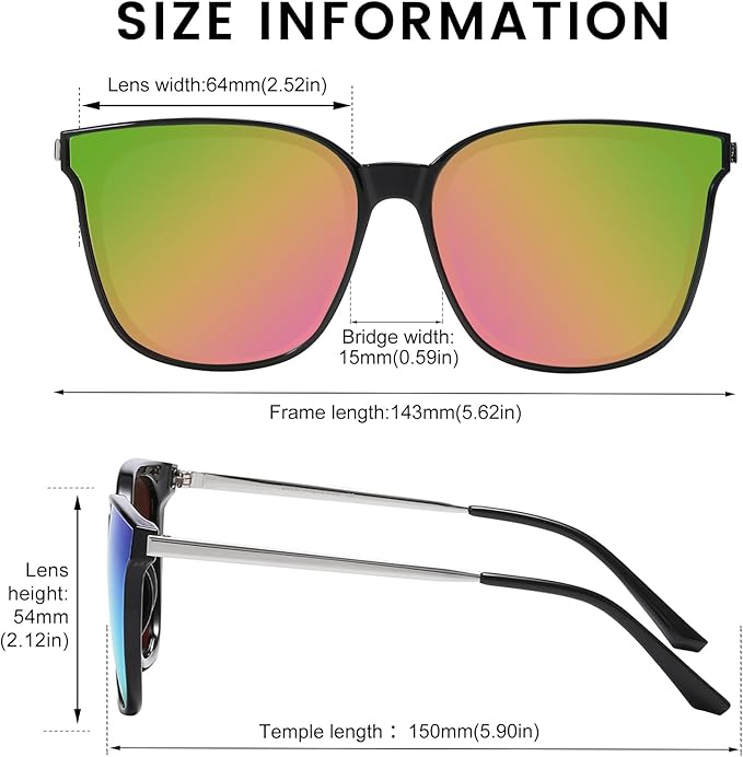 DUCO Oversized Polarized Sunglasses Womens Trendy Mirrored Shades Retro Round Vintage Light Weight UV400 Sun Glasses W016