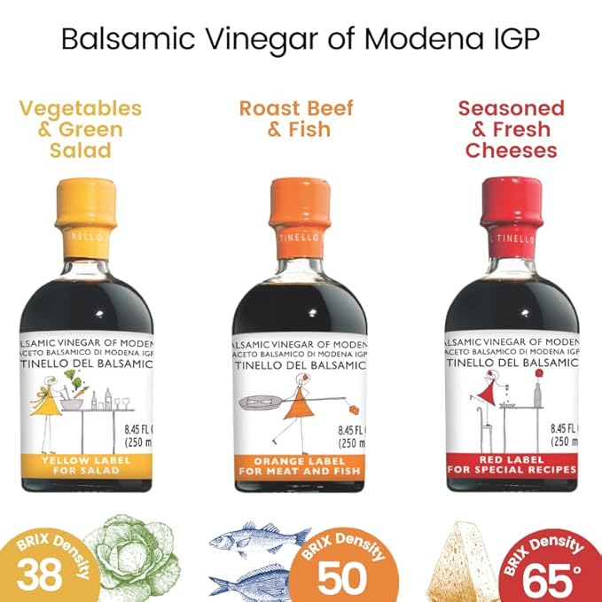 IL TINELLO Balsamic Vinegar of Modena IGP, Red Label, 100ml (8.5 fl oz) ??Aceto Balsamico di Modena pairs with Cheese, Risotto, Fruit & Cooked Vegetables, 65 Brix, 6% acidity, Product of Italy