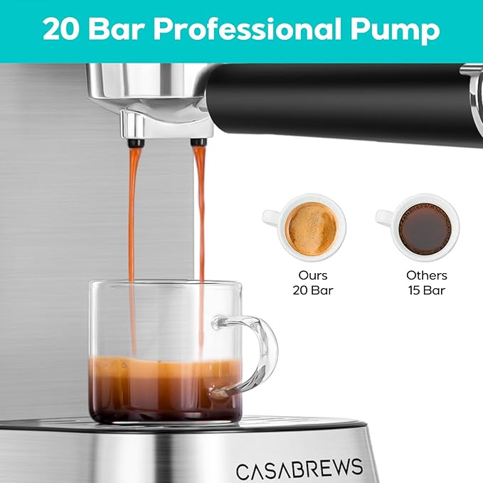 CASABREWS CM5418J Espresso Machine 20 Bar, Professional Espresso Maker with Milk Frother Steam Wand, Stainless Steel Cappuccino Latte Machine with 34oz Removable Water Tank and Touchscreen, Silver