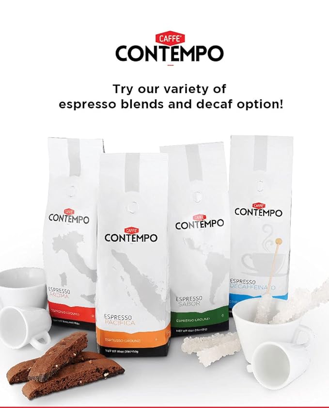 CAFFÉ CONTEMPO DECAF Italian Style Ground Espresso, Water Process Decaffeination, 1 LB, Fine Grind, Dark Roast, Freshly Roasted Coffee, Great for Moka Pot