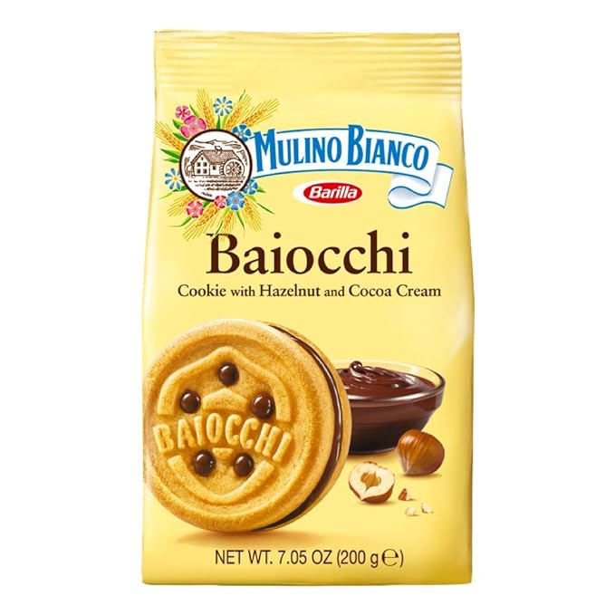 Mulino Bianco Baiocchi Cookies ??Pack of 10 (7.05oz Bags) ??Authentic Italian Biscuits with Chocolate Hazelnut Cream Filling ??Perfect Snack or Coffee Companion ??Made with Natural Ingredients and No Palm Oil