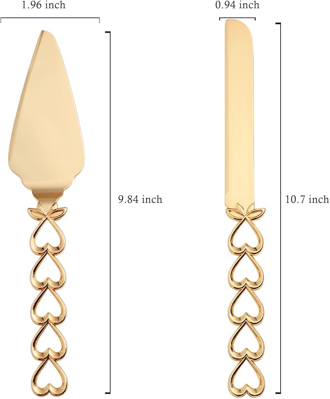 Wedding Cake Knife and Server Set Stainless Steel Gold Cake Knife Pie Server Serving Utensils Set for Wedding Birthday Parties