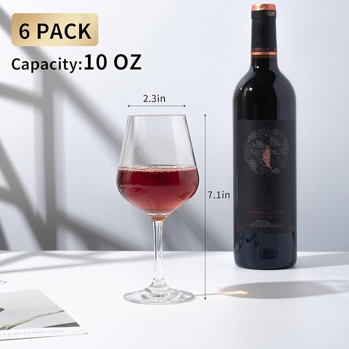 10-ounce Unbreakable Plastic Acrylic Stem Wine Glasses, set of 6-clear, Red or White Wine Glass, Dishwasher Safe, BPA Free (clear, Medium)