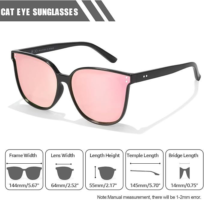 LVIOE Oversized Polarized Sunglasses for Women Trendy Large Cat Eye UV Protection Shade LS1627s