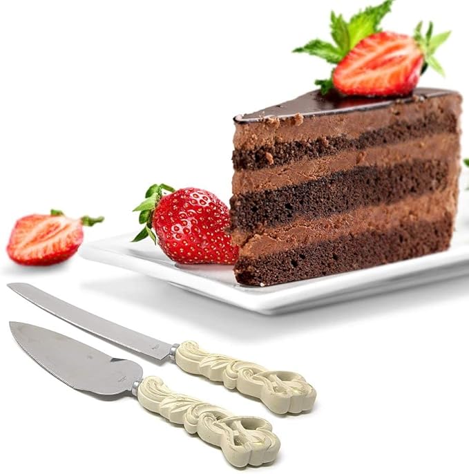 GIFTS INFINITY® Personalized Wedding Cake Knife and Server Set Free Engraving (2468) - Valentine's Day Gift