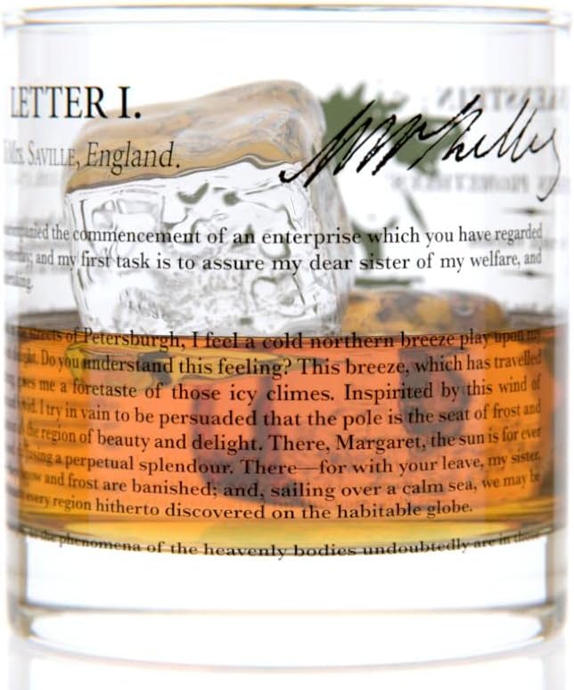 Well Told Classic Literature Rocks Glass - Frankenstein by Mary Shelley - Old Fashioned Whiskey Glass Gift for Book Lovers (11 oz)