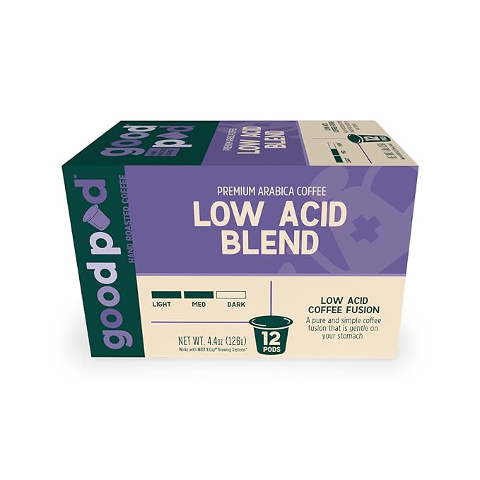 goodPOD Low Acid Blend Single Serve Coffee K Cup Pods, Arabica Coffee, Medium Roast, 12 Count