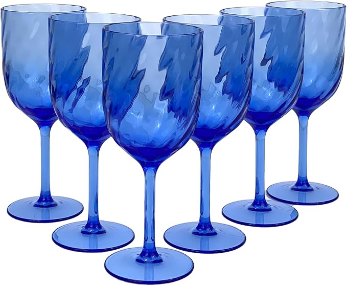Yalin Set of 6 Unbreakable 15 oz Acrylic Plastic Wine and Water Tumbler Stackable Goblets. (Blue, 15 oz)