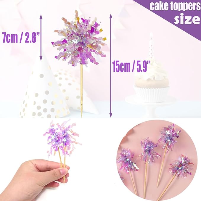 30Pcs Cupcake Toppers, Cake Decorating Kits, Sparkle Tinsel Firework Cake Toppers, Toothpicks Toppers For Baby Shower Diy Birthday Party Wedding Valentine's Day (30pc-Mixed)