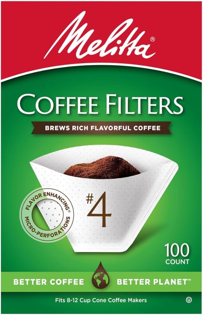 Melitta #4 Cone Coffee Filters, White, 100 Count (Pack of 6), 600 Total Filters - Packaging May Vary