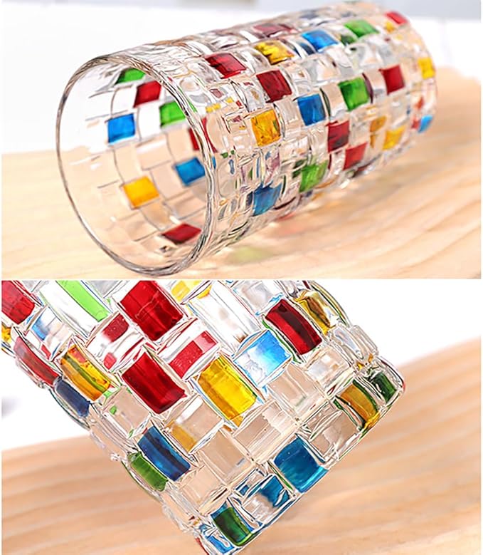 4 Pcs Christmas Colorful Glass Cups,Drinking Glassware Cocktail Glasses for Iced Coffee Juice Tea Beverage Milk Wine