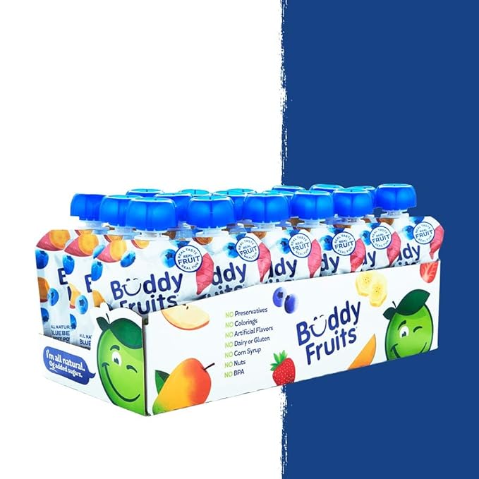 Buddy Fruits & Veggies Snacks To Go Blueberry Sweet Potato Unsweetened Applesauce 3.2oz (18pk) Gluten-Nut-Dairy-Preservative-BPA Free, Non GMO, Kosher