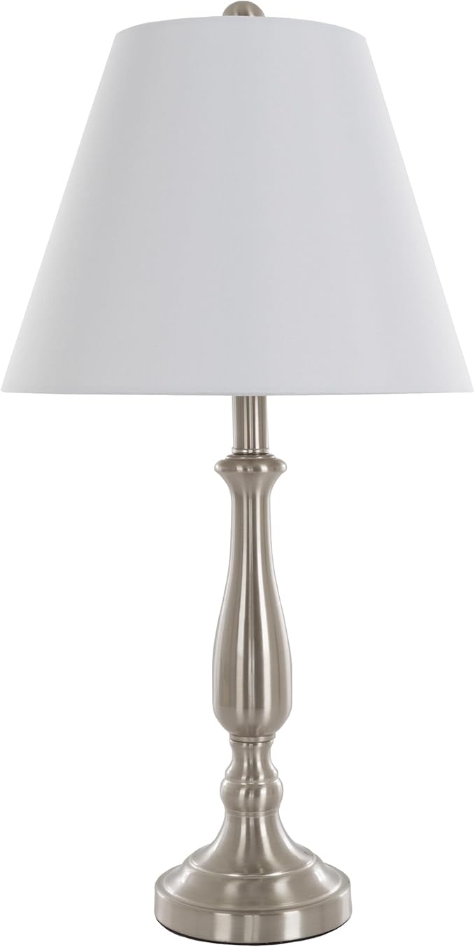 Brushed Steel Table Lamps - Set of 2 Traditional Accent Lights with LED Bulbs - Home Décor for Bedroom, Living Room, Office, or Entry by Lavish Home