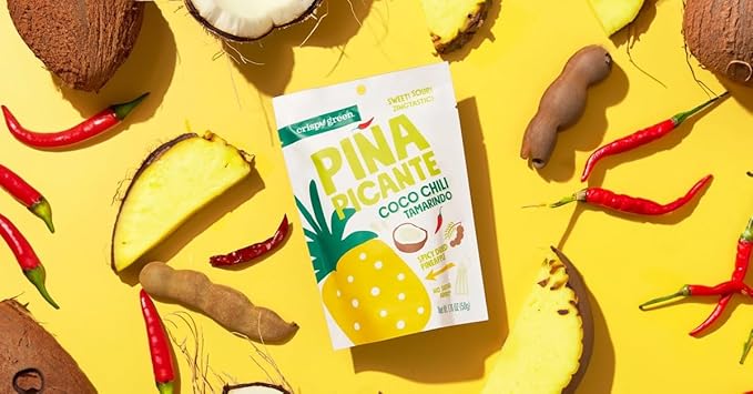 Crispy Green Pi챰a Picante, Coconut Chili Tamarindo Dried Pineapple, Healthy Real Fruit Snacks, 1.76 Ounce, 12 Single Serve Bags