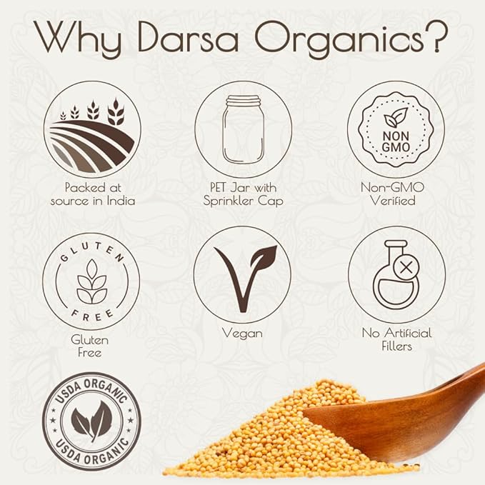 Darsa Organics Yellow Mustard Seed – 5.3oz USDA Organic, Non-GMO, Kosher, Gluten-Free – Perfect for Pickling, Cooking, Sauces, Curries, Marinades, and Flavoring with Authentic Indian Spice