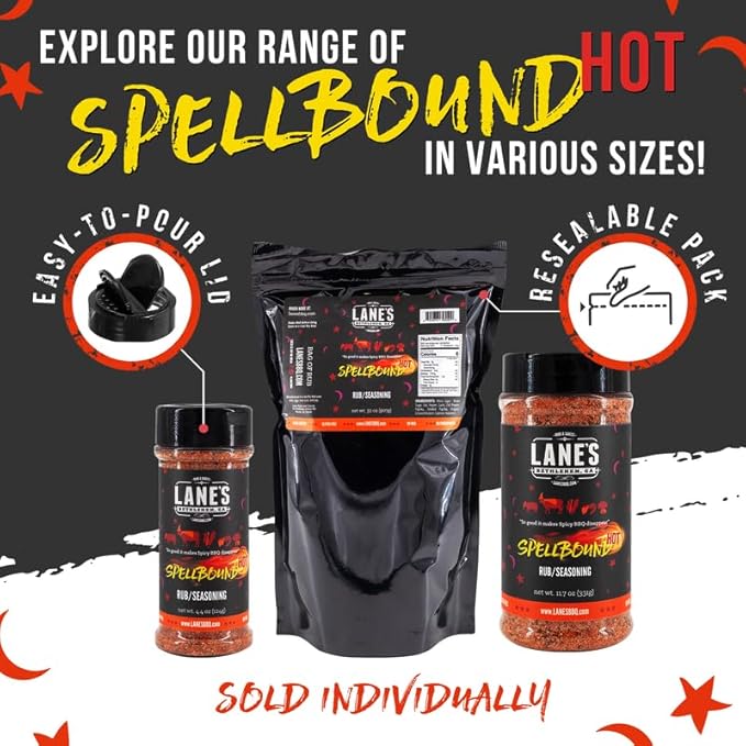Lane's Spellbound Hot Sweet and Spicy Pork Rub Seasoning, All-Natural Butt Rub Seasoning, Rib Rubs for Smoking and Grilling, Made in USA, 4.6 Oz