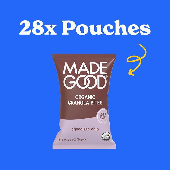 MadeGood Chocolate Chip Granola Bites, 28 Count, Organic and Delicious Snacks