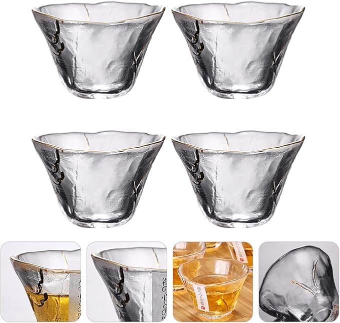 UPKOCH 4pcs Japanese-Style Sake Saki Cup Set, 2 Oz Glass Sake Cups Set,Clear Glasses Universal Drinking bottle for Cold and Hot, Tea, and Other Beverages, Ideal for Home and Restaurant Use