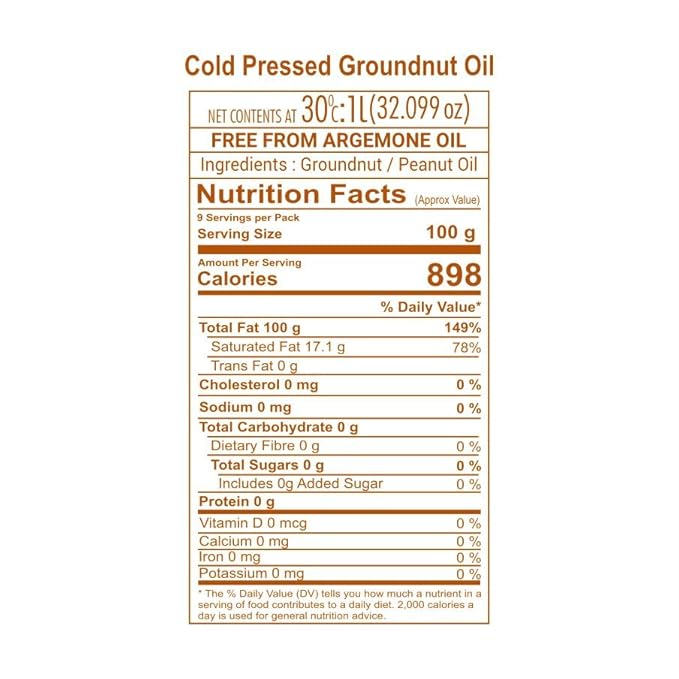 Gulab Cold Pressed Peanut Oil - 1 Litre, 33 Fl Oz | Groundnut Oil | Sing Tel | Kolhu/Kachhi Ghani/Chekku/Wood Pressed | Natural Oil | Chemical Free