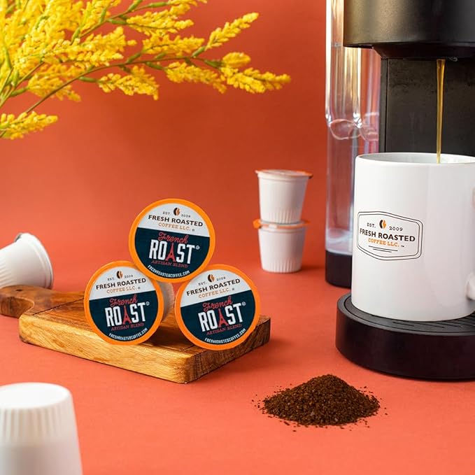 Fresh Roasted Coffee, French Roast, Dark, 96 Pods for K Cup Brewers