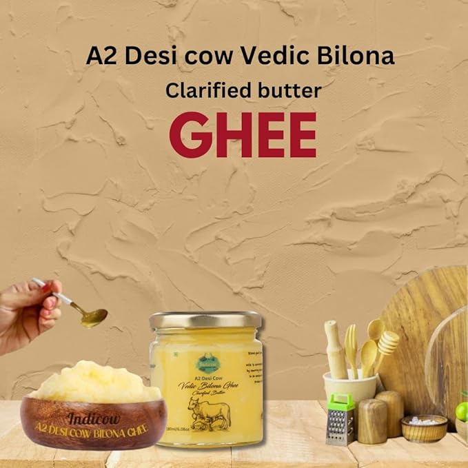 Indicow A2 Desi Cow Ghee| (180ml (6.08oz), A2 Cow Ghee (Sahiwal Cows)) | Grass Fed, Pasture Raised Clarified Butter Fat, Keto, Paleo, Lactose Free, Casein Free, Non-GMO | a2 ghee organic grass fed