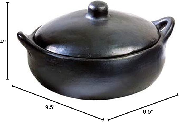 Authentic Chamba Casserole - Elegant Handmade Black Clay Cooking Pot with Cover - Perfect for Soups, Stews, Braises & More - Versatile & Durable - Stovetop Safe - 4.5-Qt.