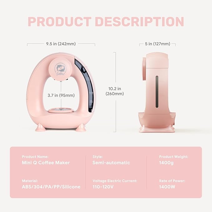 Single Serve Coffee Maker,Fast Brew in 2 minutes,Stylish竊낧ompact Design,MINI Q 2 IN 1 Coffee Machines for K*cup Capsules & Ground Coffee, Pink Coffee maker