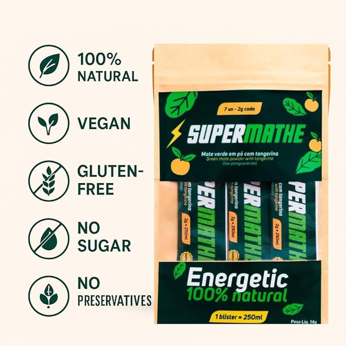 SuperMathe Yerba Mate Powder ??4-Pack (7 Blisters Each, 28 Total) ??Single-Serve Blister Packs ??Natural & Tangerine Flavors