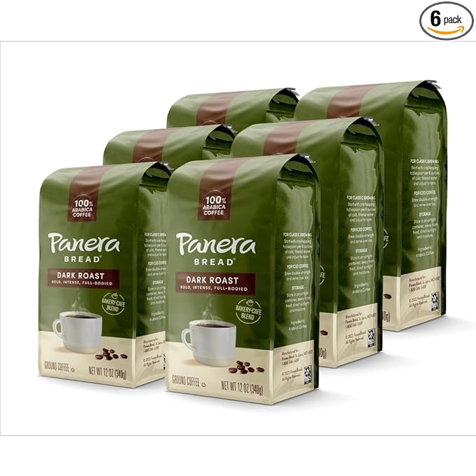 Panera Bread Dark Roast Ground Coffee, 100% Arabica Coffee, Kosher, 12 Ounce (Pack of 6)