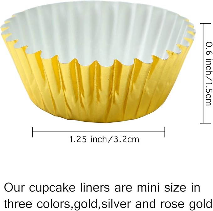 Elcoho 600 Pieces 1.25 Inch Mini Foil Metallic Cupcake Liners Muffin Paper Cases Baking Cups, Gold, Silver and Rose Gold