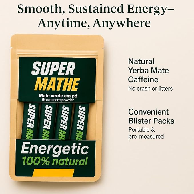 SuperMathe Yerba Mate Powder ??4-Pack (7 Blisters Each, 28 Total) ??Single-Serve Blister Packs ??Original Green Mate Flavor
