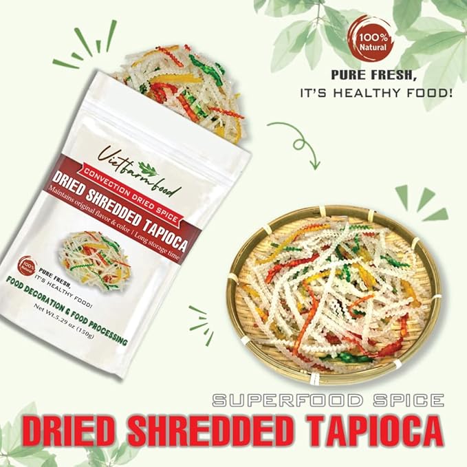 DRIED SHREDDED TAPIOCA 5.29 Oz (150g) VIETFARMFOOD: Natural pure, convection dried seasoning made from real vegetables - perfect for adding flavor to any meal, from cooking, baking, soups, sauces