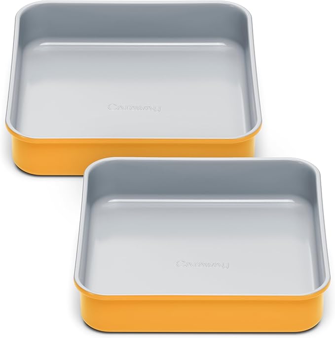 Caraway 9??Square Pan Duo - Non-Stick Ceramic Coating - Free From Forever Chemicals - Cake Pan Perfect for Brownies, Lemon Bars, & More - Marigold