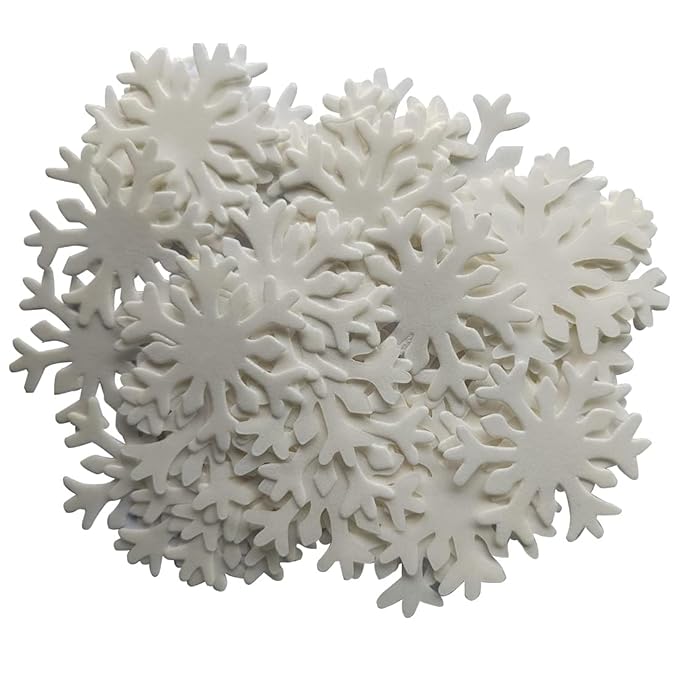 50Pcs White Edible Cake Cupcake Toppers Snowflakes Christmas Winter Frozen Party Decoration