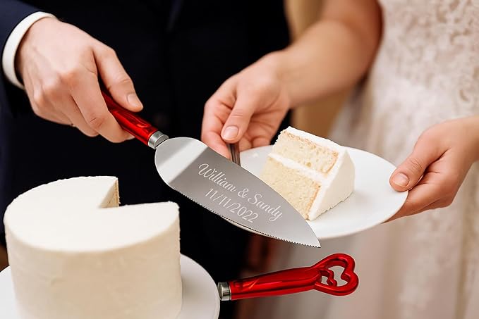 GIFTS INFINITY Personalized Wedding Cake Knife and Server Set Free Engraving - Valentine's, Wedding, Bithday (2541-RD)