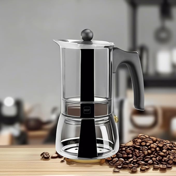 MAGEFESA Genova Stovetop Espresso Maker, 10 Cups/17 oz, 18/10 Stainless Steel Moka Pot, Italian Greca Coffee Maker, Suitable for Induction